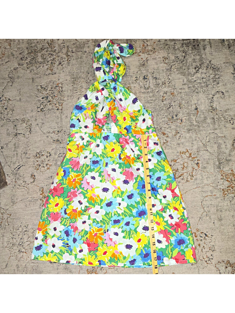 Karlie Multicolor Floral Halter Smocked Cotton Woven Sundress Womens Sz L A360